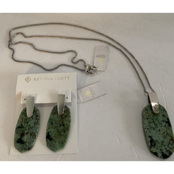 KENDRA SCOTT 'INEZ' AFRICAN TURQUOISE NECKLACE PENDANT POST EARRINGS SET NEW NWT - Picture 1 of 8